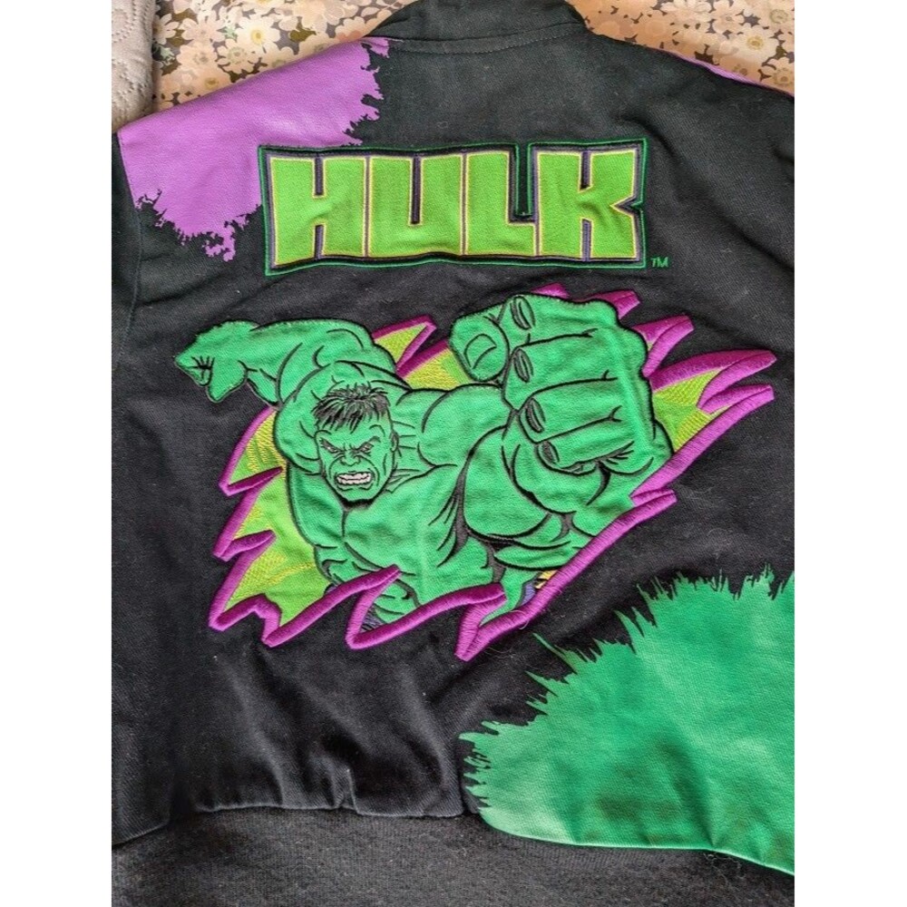 Vtg Y2K JH Design Marvel Hulk Racing Button Jacket Small 5/6 - Picture 6 of 10